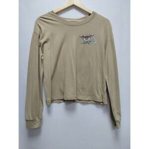 Rebellious One Graphic Print Long Sleeve Top Beige Knit Women Size M